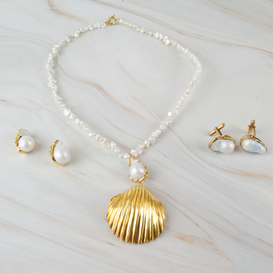 Golden Pearl Jewelry Set | Earrings and Necklace