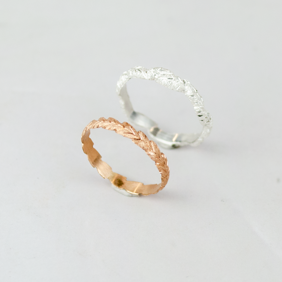 Wedding Ring Delicate Leaves with Handmade Engraving