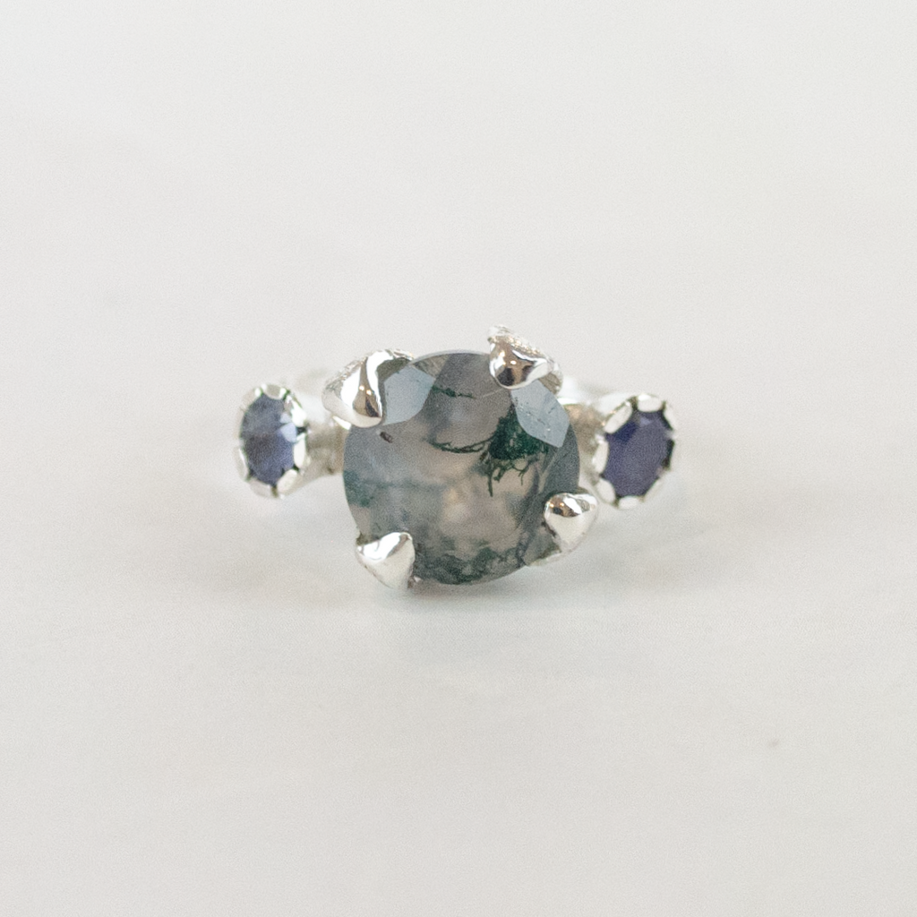 Anillo Princess Nature Ágata Musgosa y Tanzanitas 