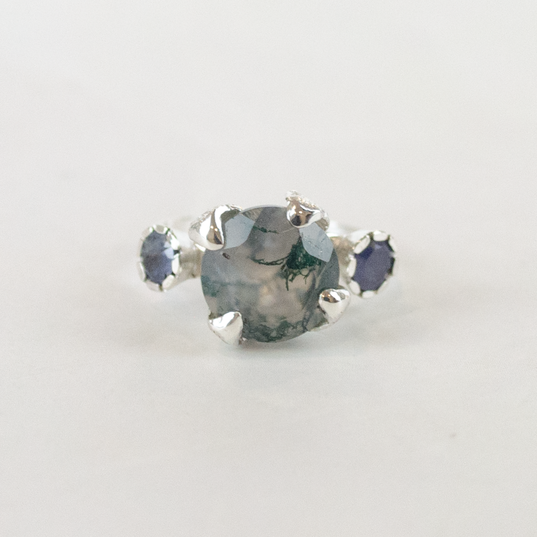 Anillo Princess Nature Ágata Musgosa y Tanzanitas 