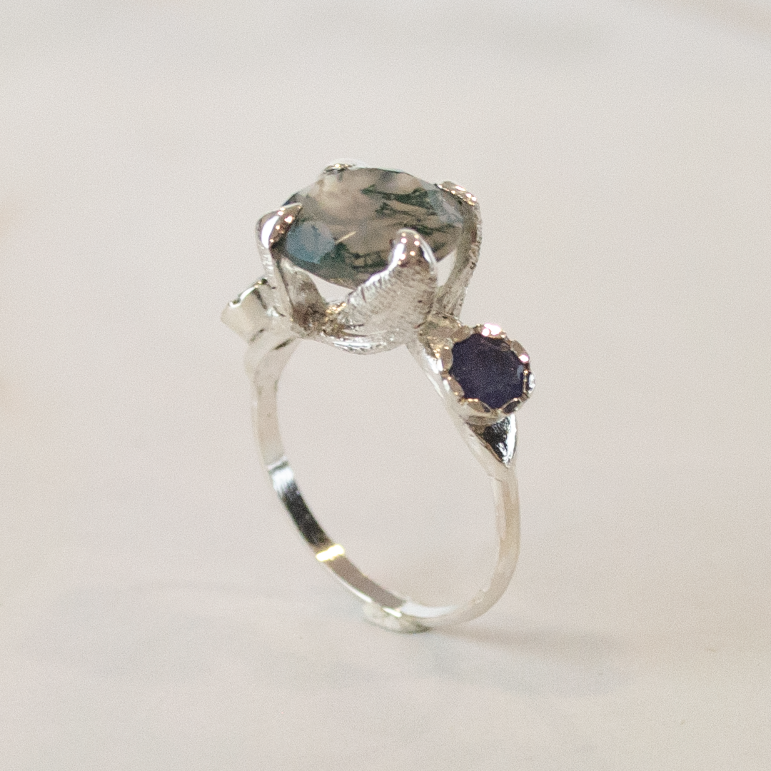 Anillo Princess Nature Ágata Musgosa y Tanzanitas 