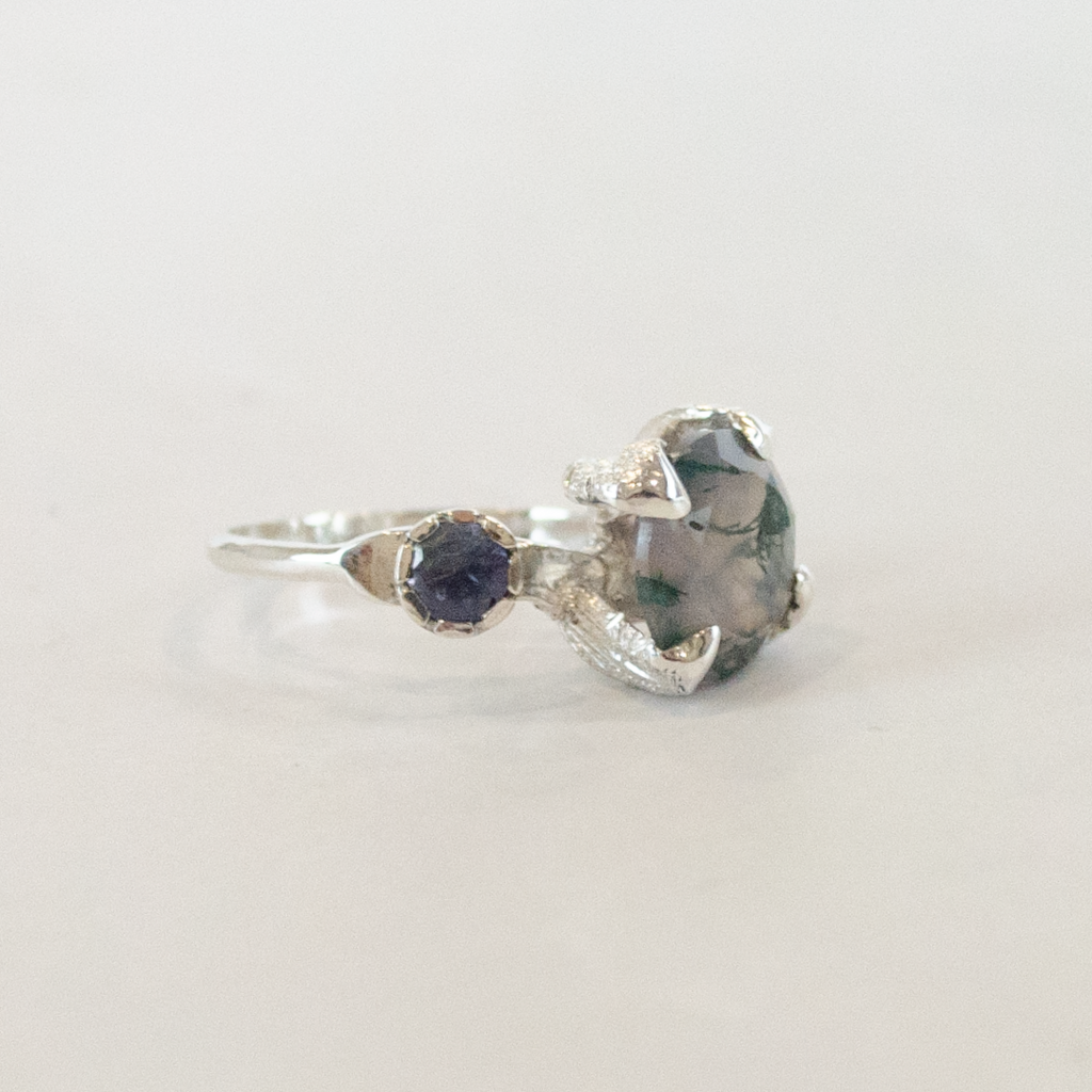 Anillo Princess Nature Ágata Musgosa y Tanzanitas 