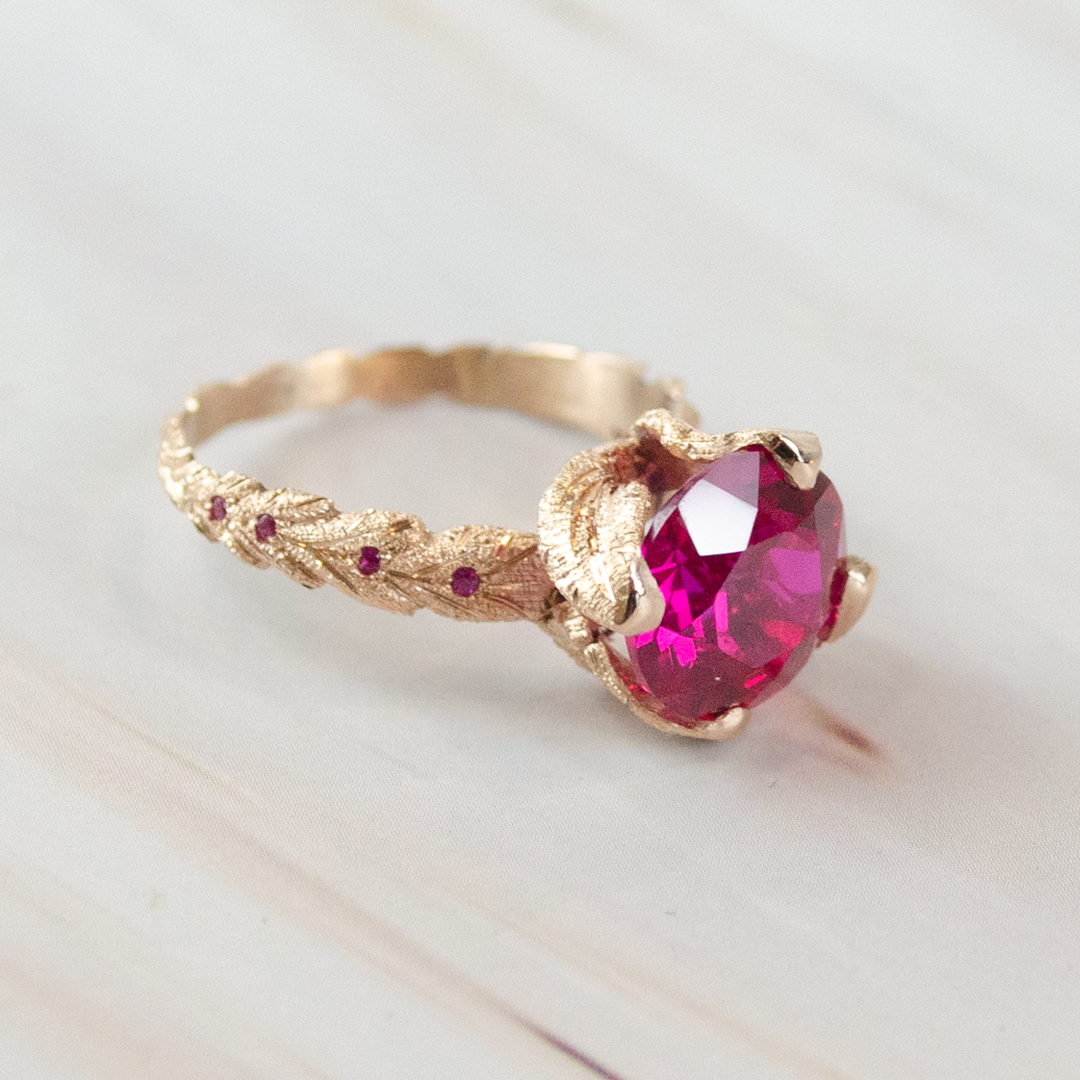 Anillo Princesa Naturaleza de Oro Lab-Grown Rubí Rojo 