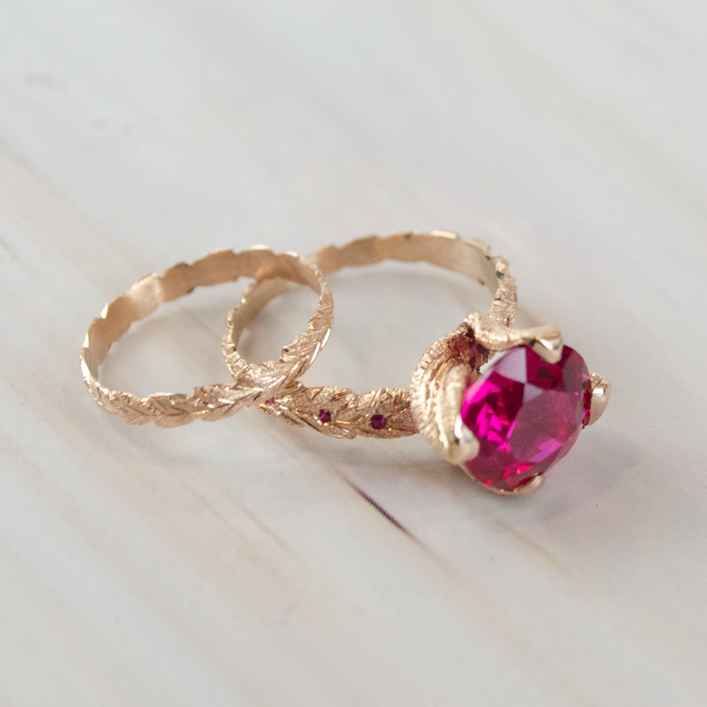 Anillo Princesa Naturaleza de Oro Lab-Grown Rubí Rojo 