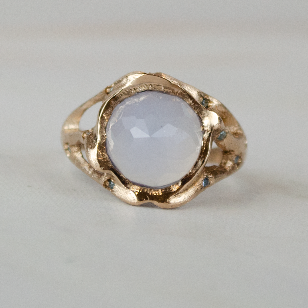 Blue Chalcedony and Sapphires Ivy Ridge Silver Ring