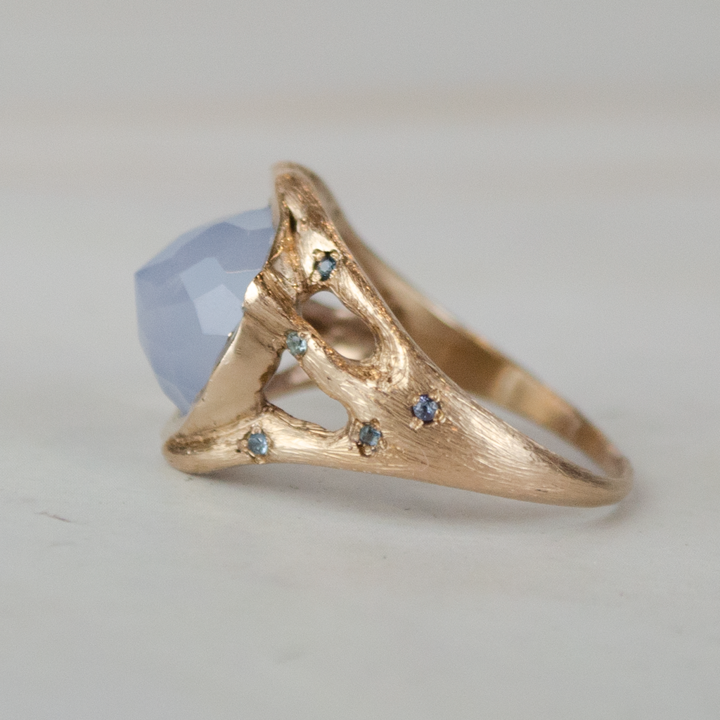 Blue Chalcedony and Sapphires Ivy Ridge Silver Ring