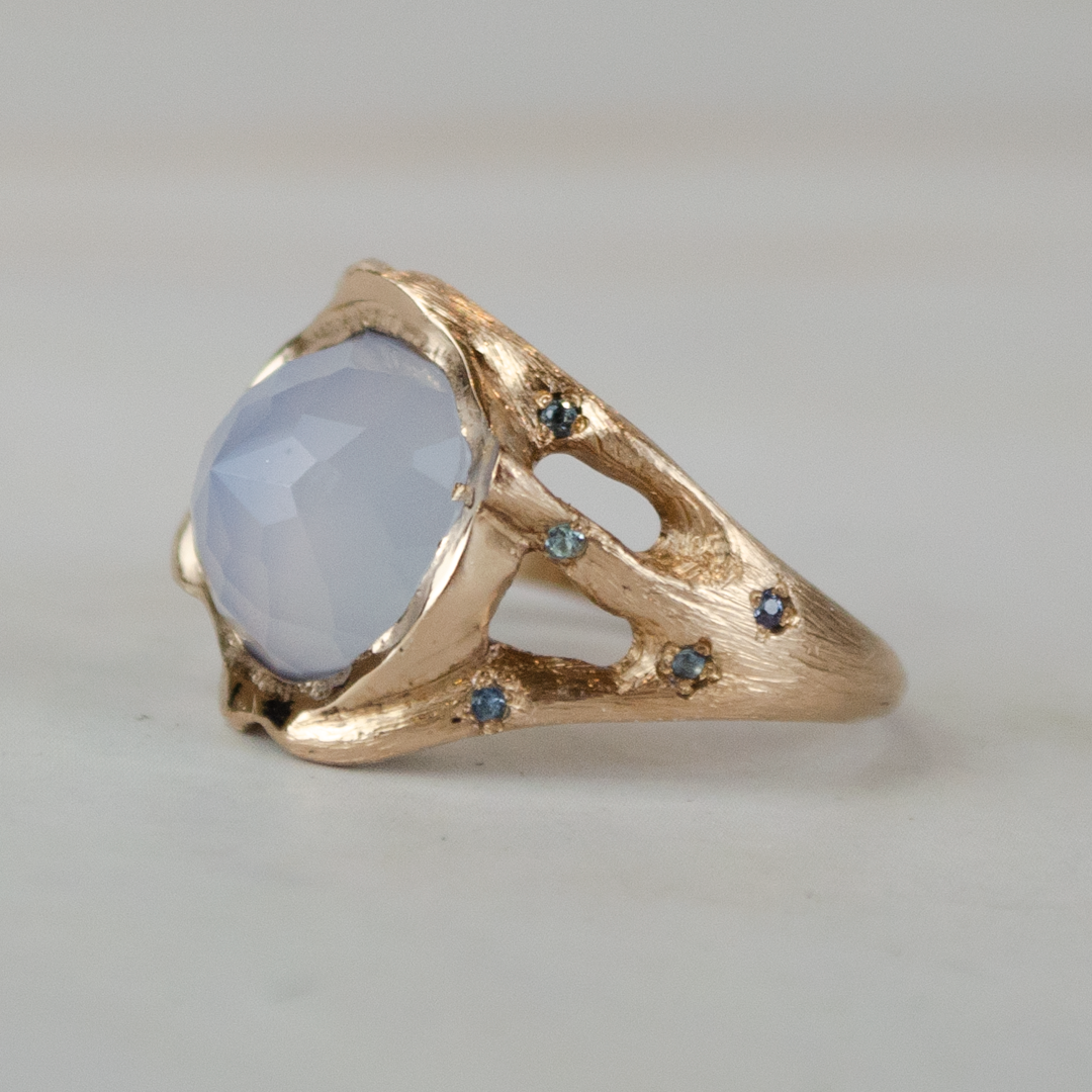 Blue Chalcedony and Sapphires Ivy Ridge Silver Ring