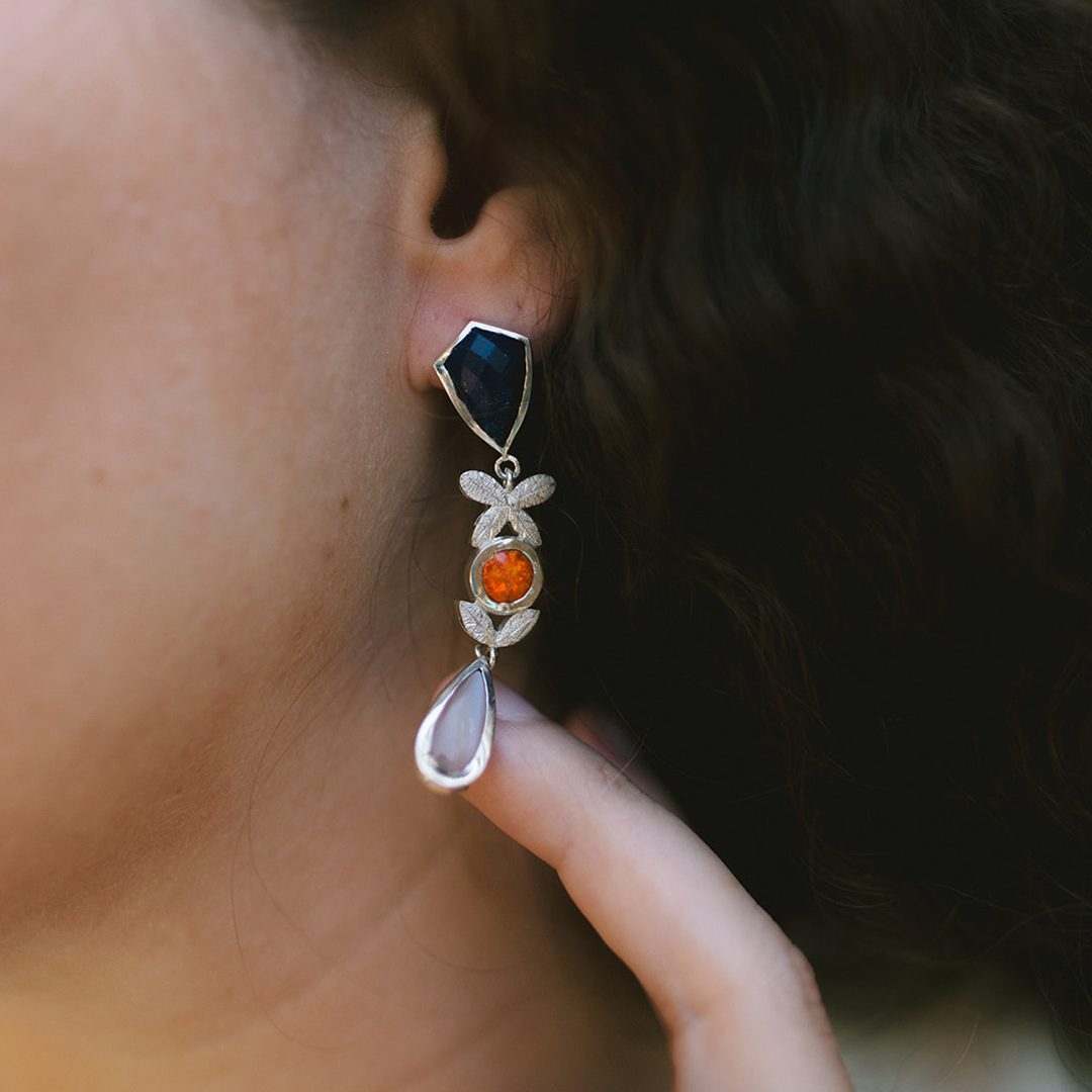 Fancy Nature Earrings | Blue, Orange and Grey
