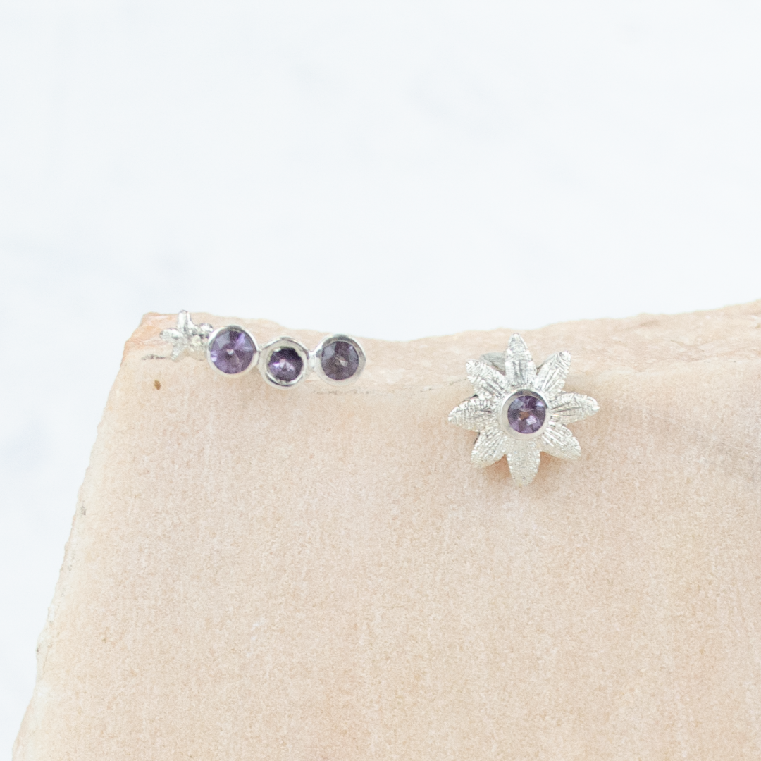 Princess Nature Flower Lover Amethyst Jewelry Set | Earrings and Ring