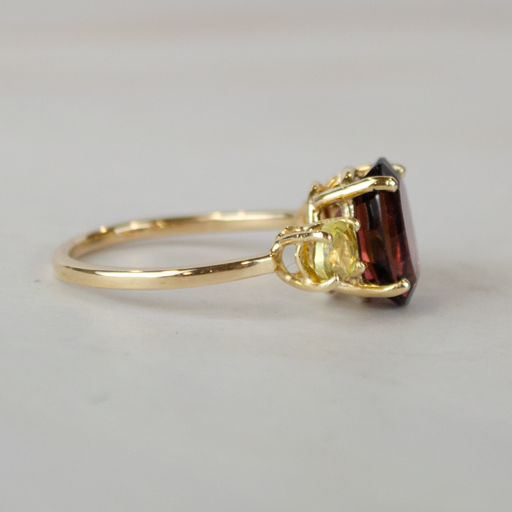Burgundy Passion Gold Rhodolite and Sapphires Ring