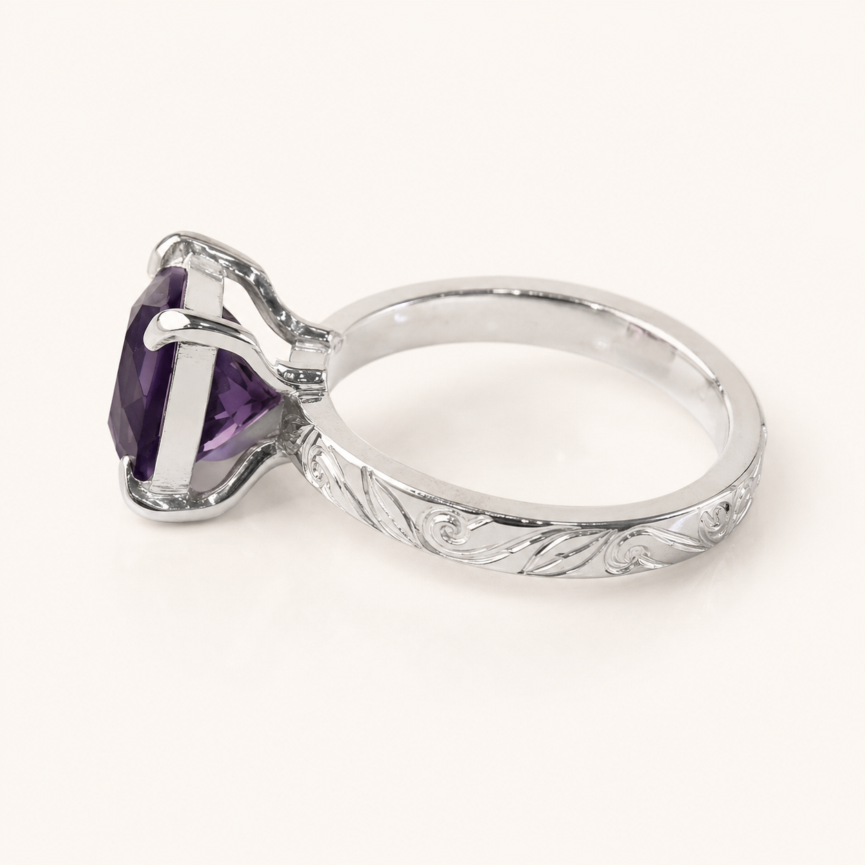 Dragon Queen Amethyst Engraved Silver Ring