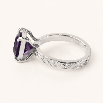 Dragon Queen Amethyst Engraved Silver Ring
