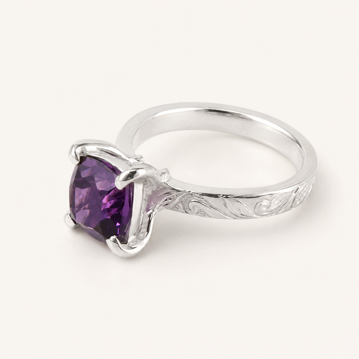 Dragon Queen Amethyst Engraved Silver Ring