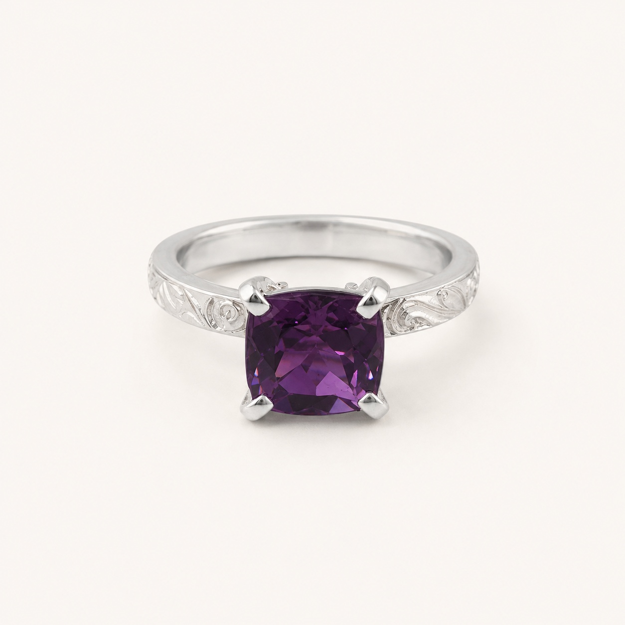 Dragon Queen Amethyst Engraved Silver Ring