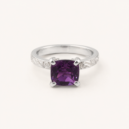 Dragon Queen Amethyst Engraved Silver Ring