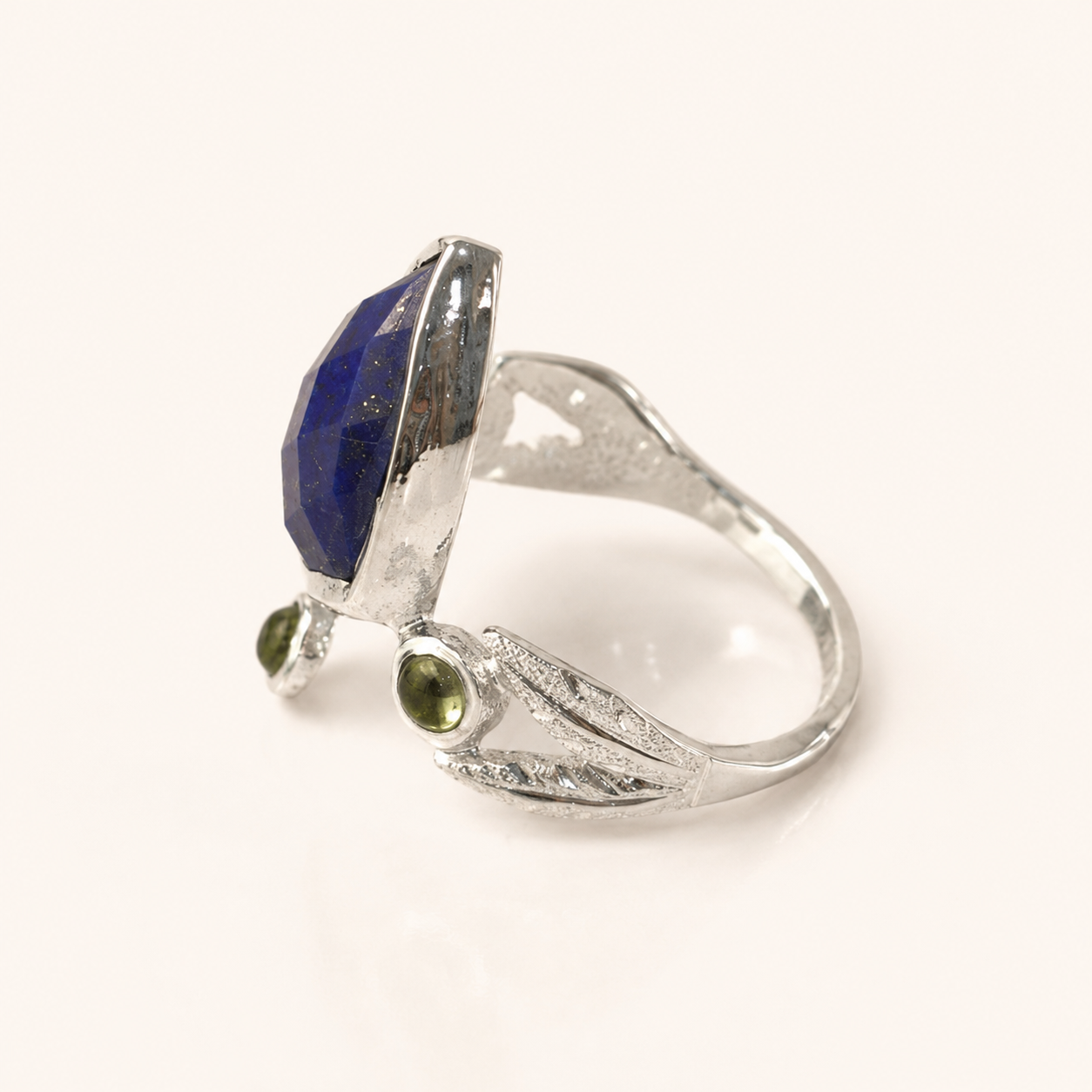 Midnight Garden Lapis Lazuli and Peridot Silver Ring