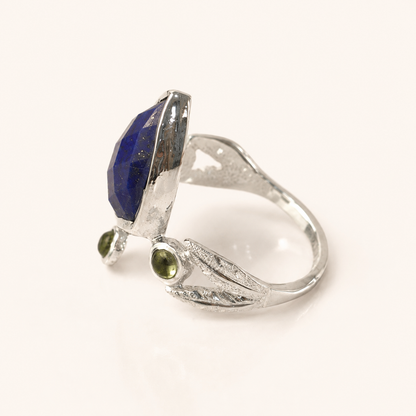 Midnight Garden Lapis Lazuli and Peridot Silver Ring