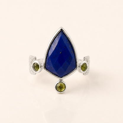 Midnight Garden Lapis Lazuli and Peridot Silver Ring