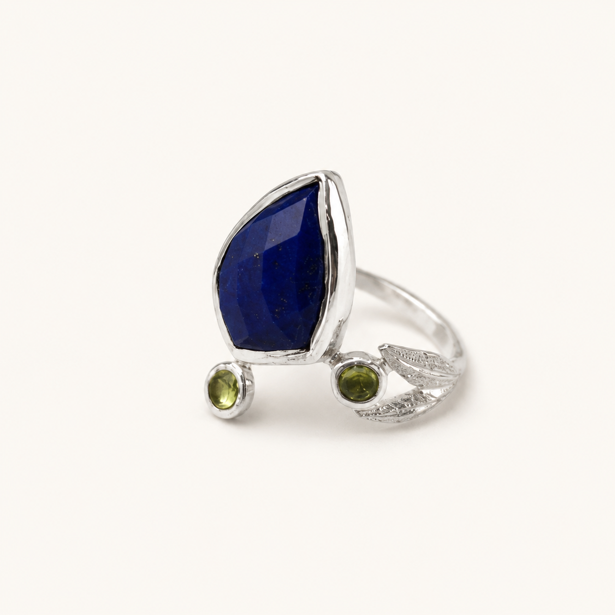 Midnight Garden Lapis Lazuli and Peridot Silver Ring