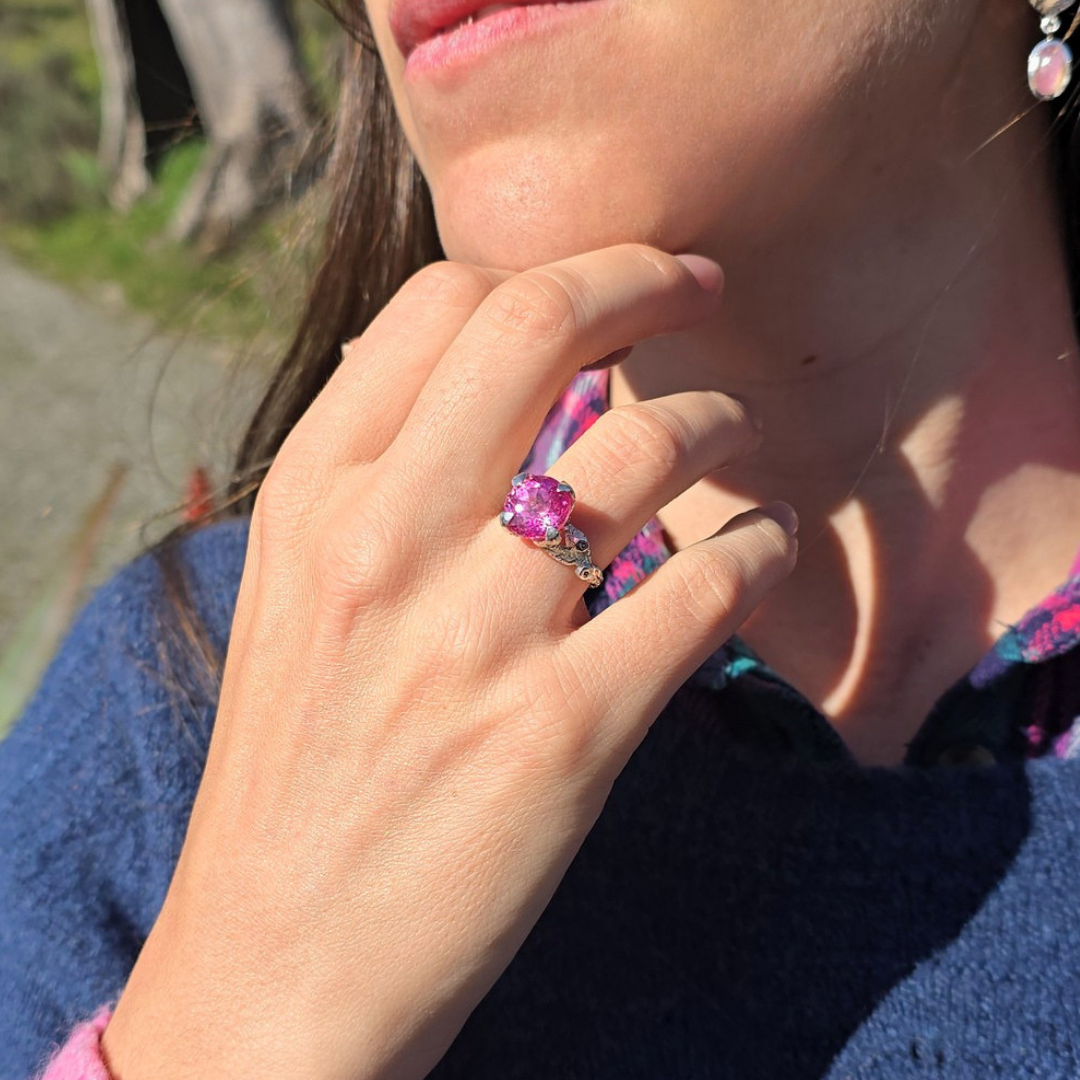 Princess Nature Pink Tourmaline Silver Ring