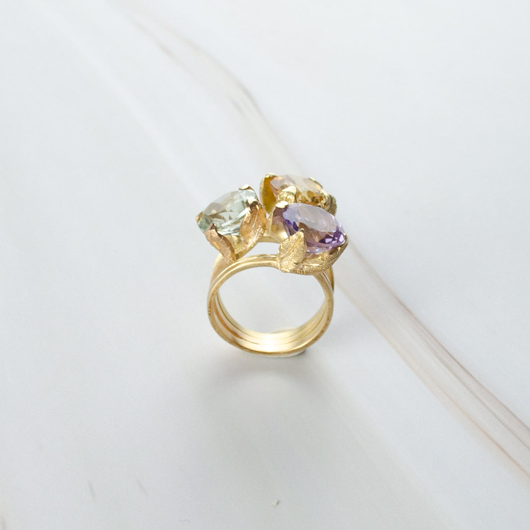 Anillo Princesa Naturaleza Triple Oro 