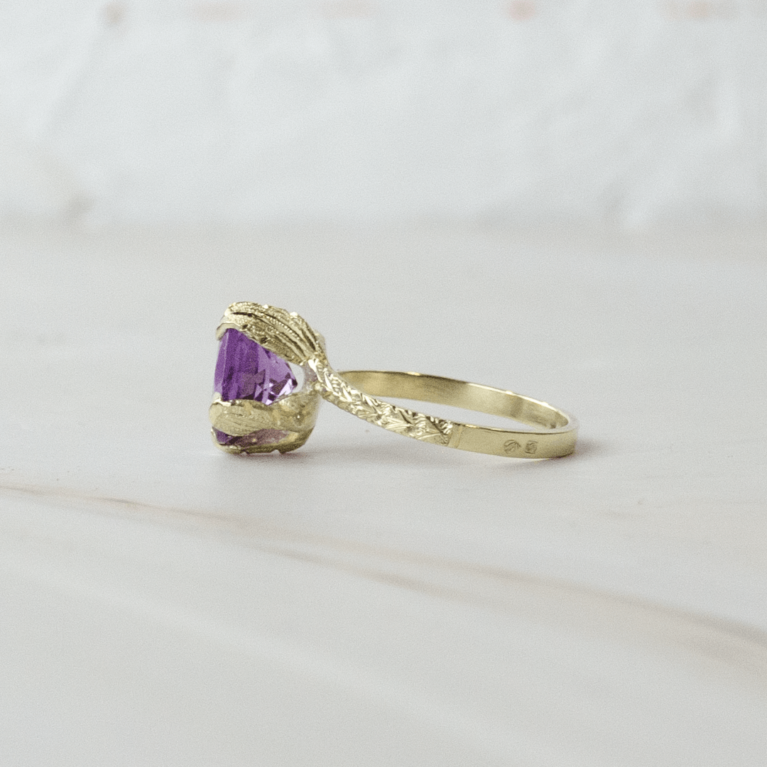 Anillo Princesa Naturaleza Amatista Oro Verde