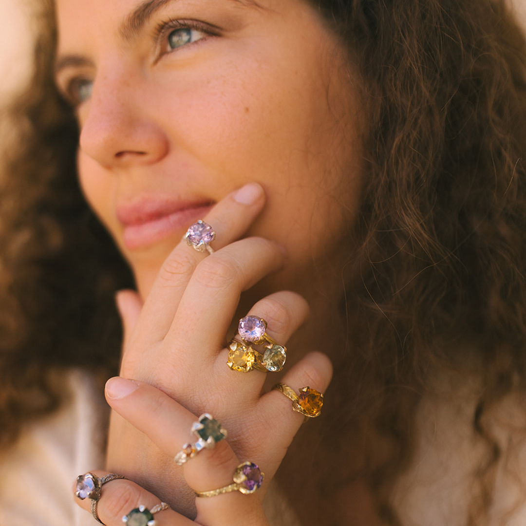 Anillo Princess Nature Ágata Musgosa y Tanzanitas 