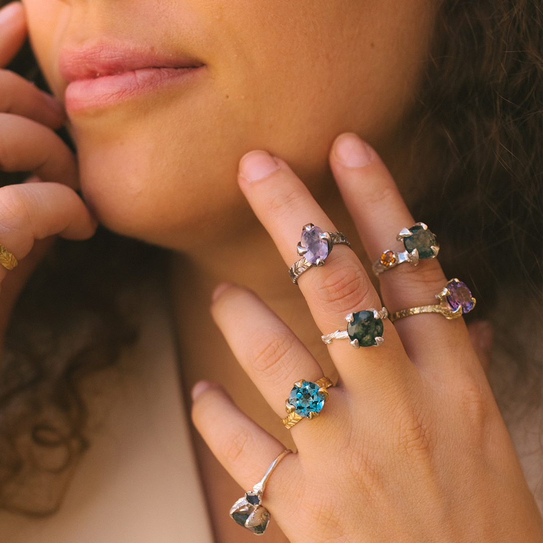 Anillo de Oro Amarillo con Topacio Azul Princess Nature 
