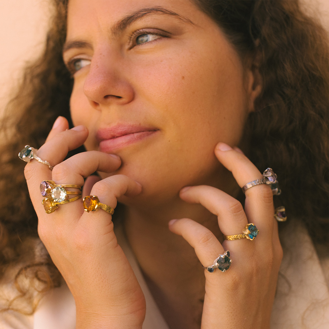 Anillo de Oro Amarillo con Topacio Azul Princess Nature 