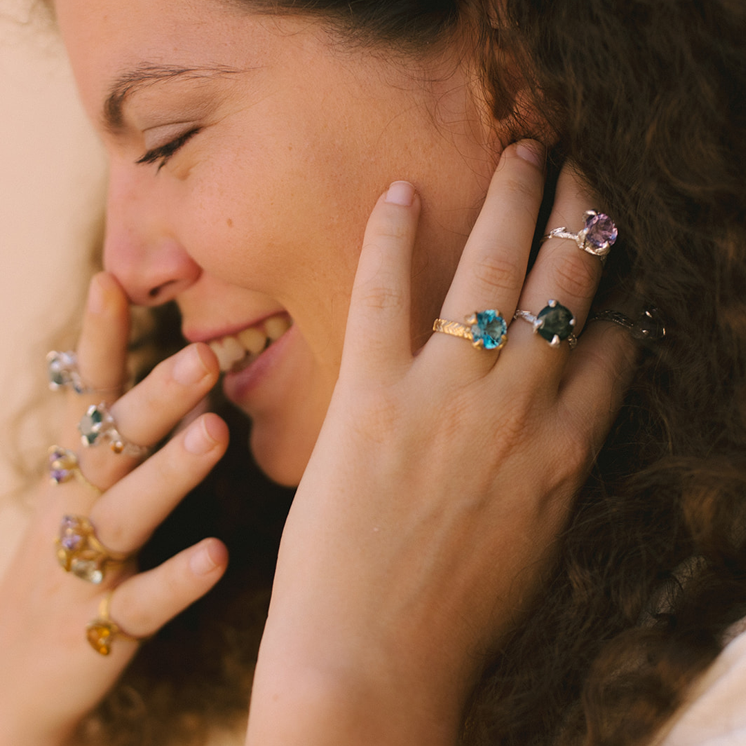 Anillo Princess Nature Ágata Musgosa y Tanzanitas 