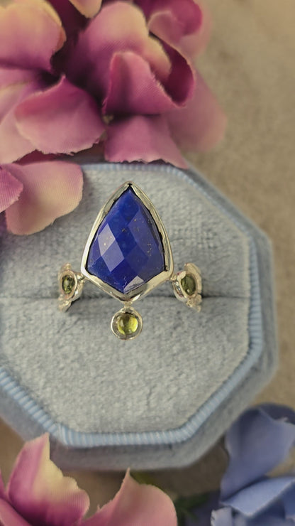 Midnight Garden Lapis Lazuli and Peridot Silver Ring