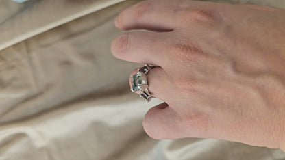 Princess Nature Moss Agate and Garnets Silver Ring