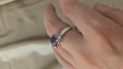 Dragon Queen Amethyst Engraved Silver Ring