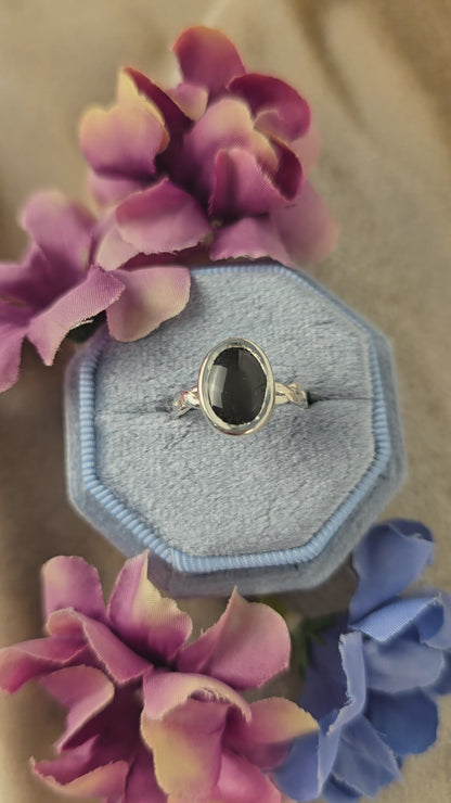 Starlight Black Star Sapphire Doublet Silver Ring